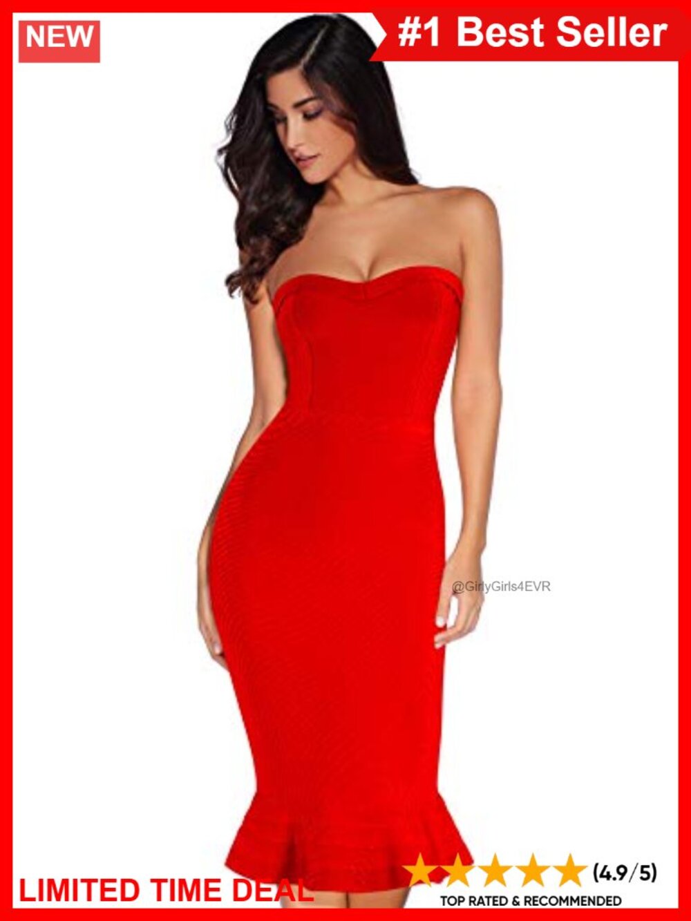 Midi Strapless Bandage Bodycon Dress Sweetheart Low Back Party